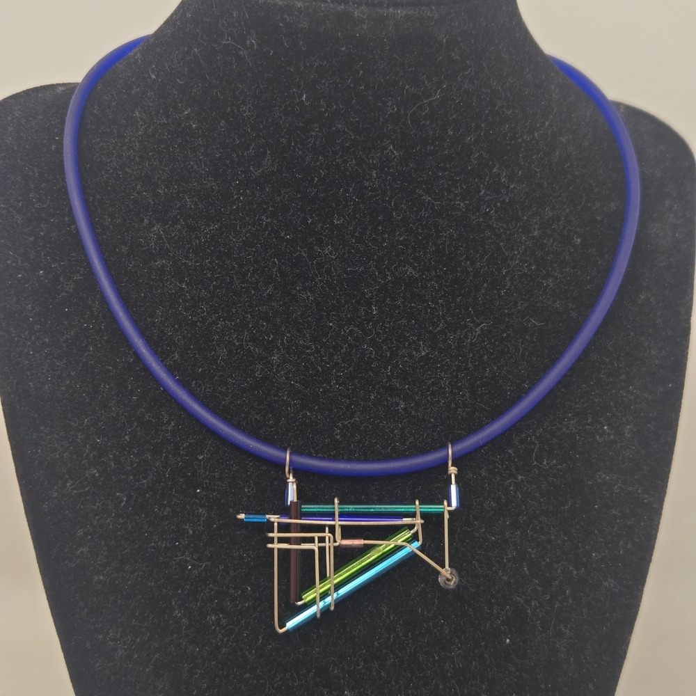 Barbie Levy Barb-Wire Rubber Cord Necklace Sterling Silver Geometric Art to Wear